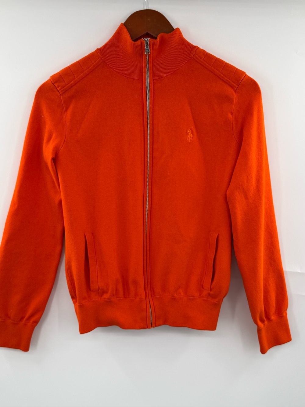 Vintage Y2K Ralph Lauren Golf Womens M Orange Full Zip Jacket Quilted Elbow
